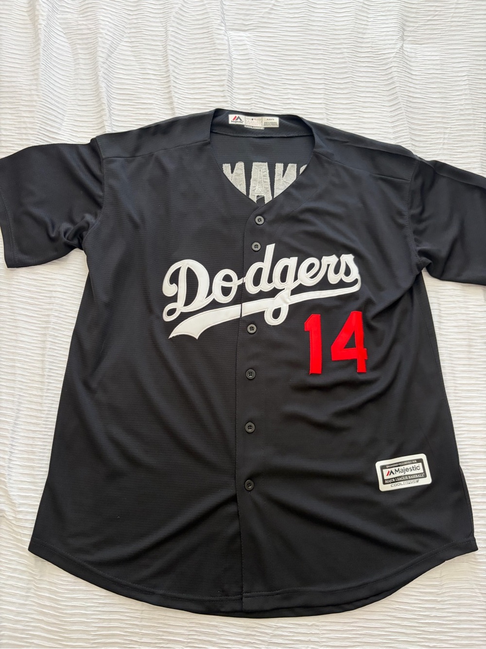 XL Majestic Dodgers Black Kiké Hernandez Baseball Jersey with Red 14